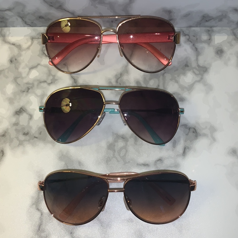 🕶 3 Pairs Aviators Sunset Lens Pink & Rose Gold Frame Aviator Sunglasses 🕶